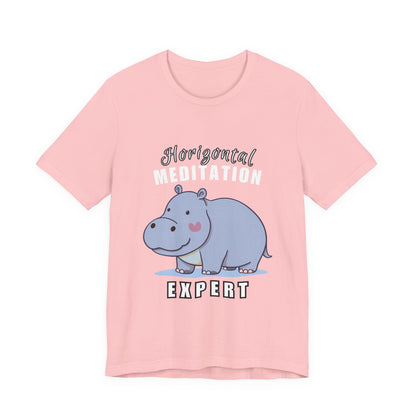 Hippo Horizontal Meditation Expert Tee - Fun Unisex Jersey Shirt for Relaxation, Gift for Yogis, Casual Wear, Mindfulness, Animal Lover