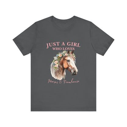 Just a Girl Who Loves Horses Jersey Tee | Equestrian Gift | Horse Lover T-Shirt | Floral Graphic Tee | Birthday Gift