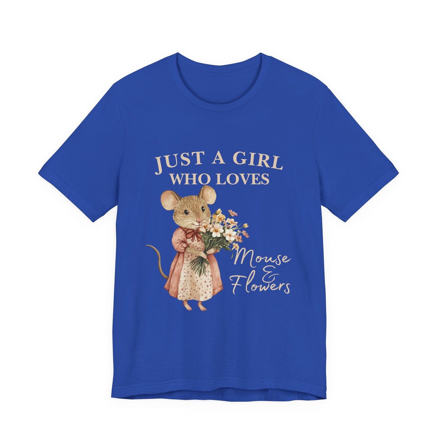 Just a Girl Who Loves Mouse & Flowers Tee, Cute Animal Shirt, Floral Graphic Tee, Gifts for Her, Birthday T-Shirt