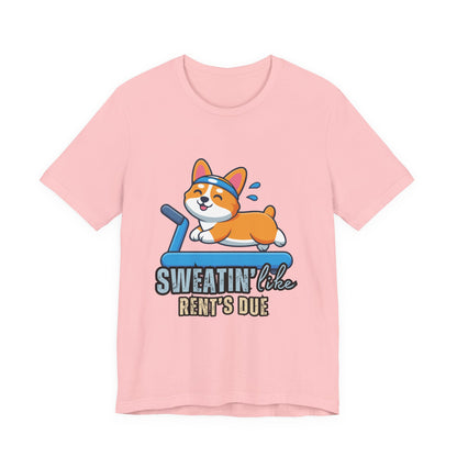 Funny Corgi Workout Tee - 'Sweatin' Like Rent's Due', Gift for Dog Lovers, Pet Enthusiasts, Gym Enthusiasts, Humor T-Shirt, Casual Clothing
