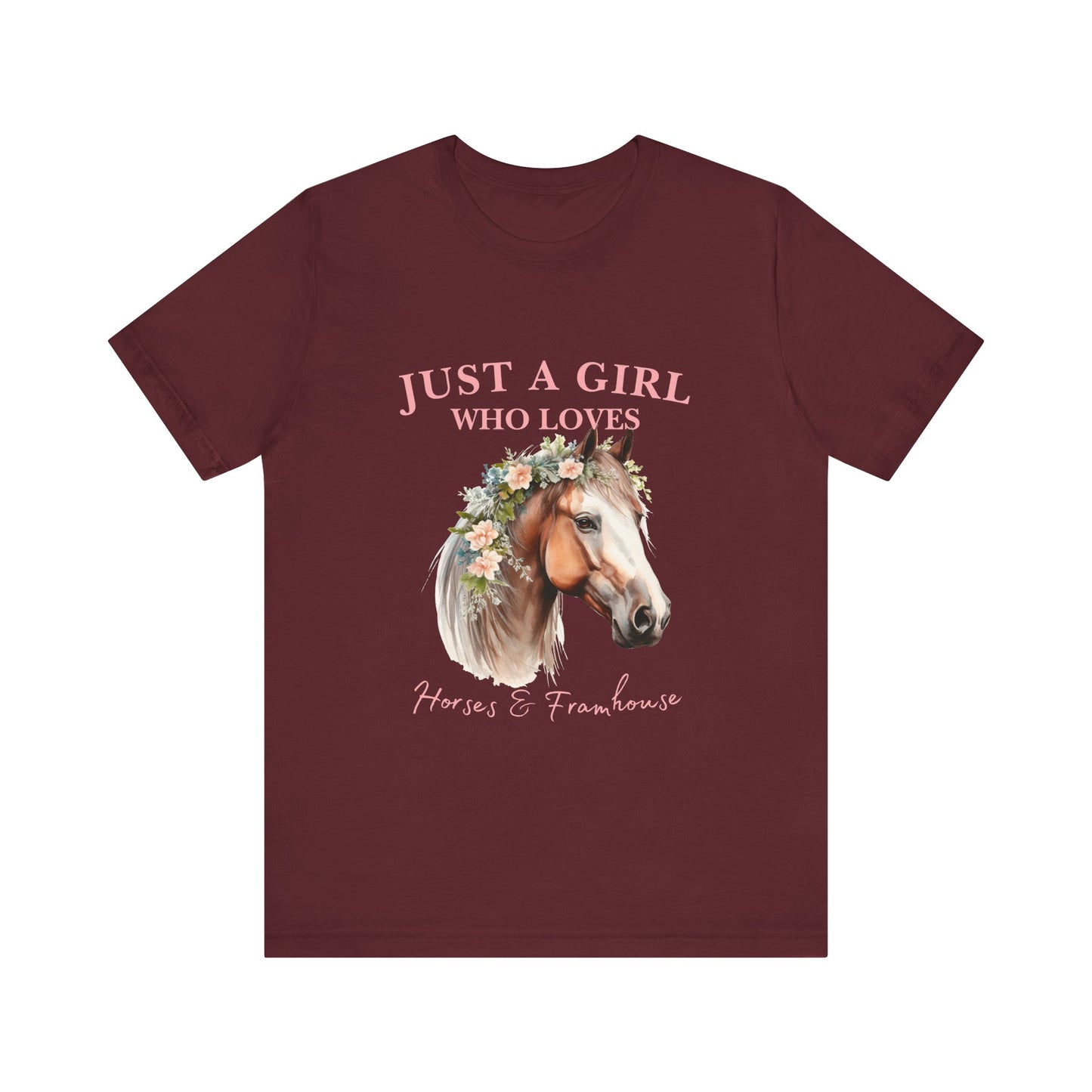 Just a Girl Who Loves Horses Jersey Tee | Equestrian Gift | Horse Lover T-Shirt | Floral Graphic Tee | Birthday Gift