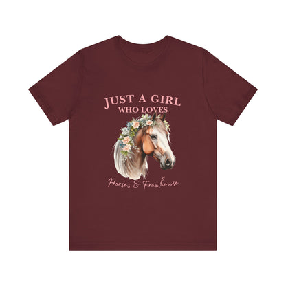 Just a Girl Who Loves Horses Jersey Tee | Equestrian Gift | Horse Lover T-Shirt | Floral Graphic Tee | Birthday Gift