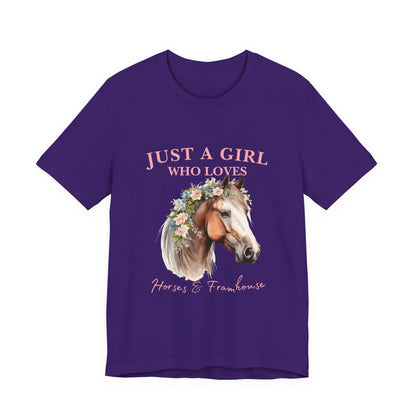 Just a Girl Who Loves Horses Jersey Tee | Equestrian Gift | Horse Lover T-Shirt | Floral Graphic Tee | Birthday Gift