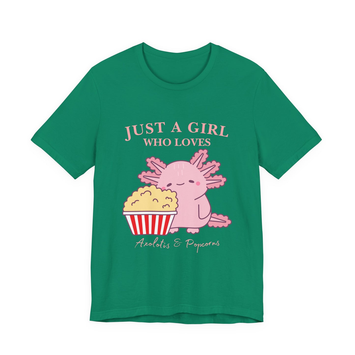 Cute Axolotl Love Popcorn Tee, Fun T-Shirt for Aquatic Lovers, Gift for Pet Lovers, Unique Animal Shirt, Casual Wear, Pop Culture Tee