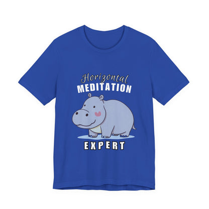 Hippo Horizontal Meditation Expert Tee - Fun Unisex Jersey Shirt for Relaxation, Gift for Yogis, Casual Wear, Mindfulness, Animal Lover
