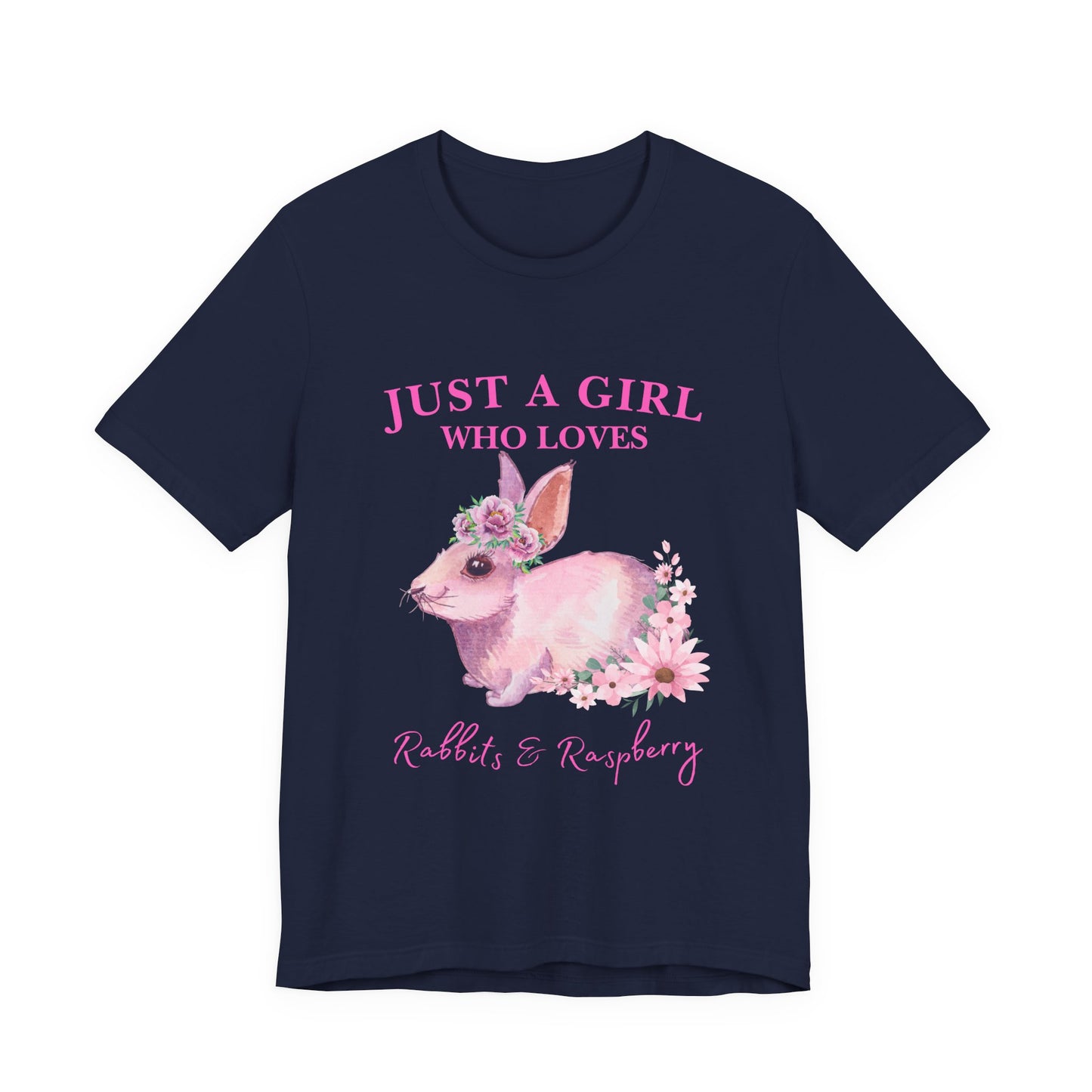 Rabbits & Raspberry Lover Tee, Cute Animal T-Shirt, Girl Who Loves Rabbit T-shirt, Gift for Bunny Lovers, Animal Lover Apparel, Floral Graphic Tee