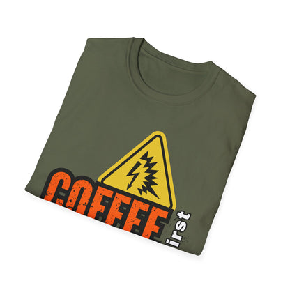 Coffee First Circuits Second Unisex T-Shirt, Funny Gift for Engineers, Electrician Tee, Tech Lover Apparel, Casual Wear, Birthday Gift