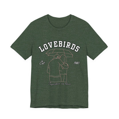 Lovebirds Unisex T-Shirt, Romantic Tee for Couples, Anniversary Gift, Valentine's Day Apparel, Gift for Her/Him, Cute Casual Wear