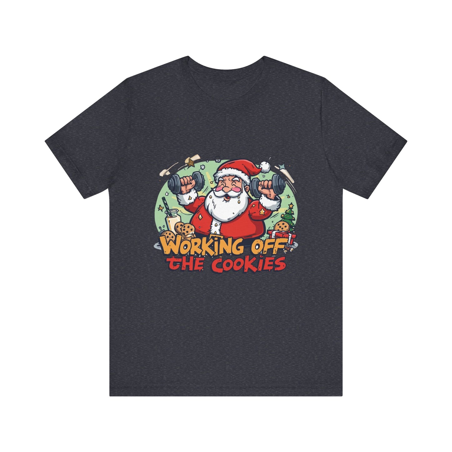 Funny Santa Workout Tee, Holiday Gift for Fitness Lovers, Christmas T-Shirt, Unisex Short Sleeve Shirt, Cookie Lover Gift
