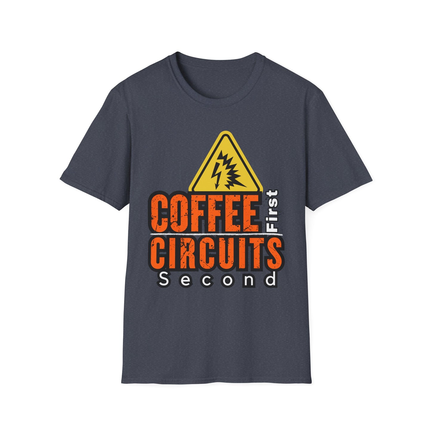 Coffee First Circuits Second Unisex T-Shirt, Funny Gift for Engineers, Electrician Tee, Tech Lover Apparel, Casual Wear, Birthday Gift