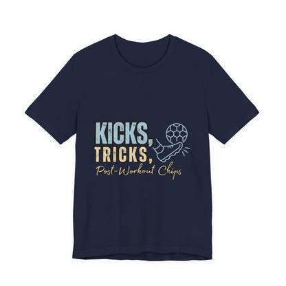 Playful Graphic Tee for Fun Lovers, Kicks Tricks T-Shirt, Unisex Casual Wear, Perfect Gift for Friends, Ideal for Parties, Celebrations