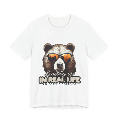 Cool Bear Graphic Tee, Leveling Up in Real Life, Funny T-Shirt for Nature Lovers, Gift for Birthday, Summer Wardrobe, Casual Wear