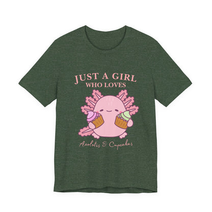 Cute Foodie Shirt for Girls - Just a Girl Who Loves Chocolates & Cupcakes, Fun Casual Tee, Gift for Food Lovers, Axolotis T-shirt