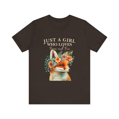Just a Girl Who Loves Foxes Tee | Cute Animal Lovers Shirt, Gift for Her, Nature Tee, Floral T-Shirt, Birthday Gift