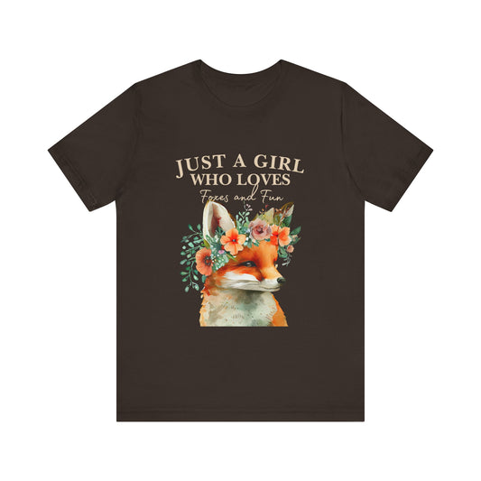 Just a Girl Who Loves Foxes Tee | Cute Animal Lovers Shirt, Gift for Her, Nature Tee, Floral T-Shirt, Birthday Gift