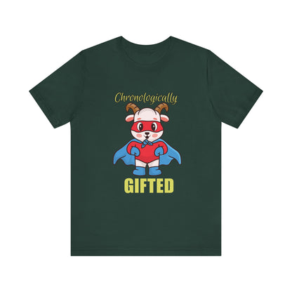 Chronologically Gifted Superhero Tee, Fun T-Shirt for Kids, Birthday Gift, Unisex Short Sleeve, Comfortable Casual Wear, Cute Pet [...]