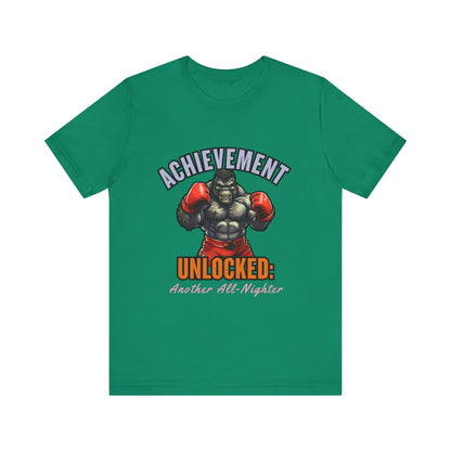 Achievement Unlocked Short Sleeve Tee, Gaming Shirt, Funny Tee, Birthday Gift, Casual Wear, All-Nighter Tee