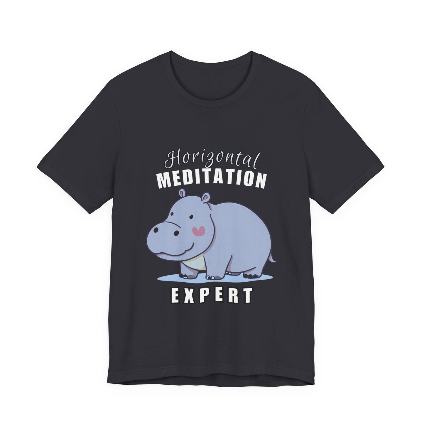 Hippo Horizontal Meditation Expert Tee - Fun Unisex Jersey Shirt for Relaxation, Gift for Yogis, Casual Wear, Mindfulness, Animal Lover