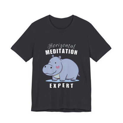 Hippo Horizontal Meditation Expert Tee - Fun Unisex Jersey Shirt for Relaxation, Gift for Yogis, Casual Wear, Mindfulness, Animal Lover