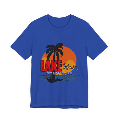 Lake Hair Don't Care Short Sleeve Tee, Summer T-Shirt, Vacation Shirt, Beachwear, Casual Outfit, Gift for Lake Lovers