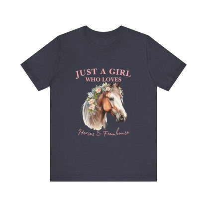 Just a Girl Who Loves Horses Jersey Tee | Equestrian Gift | Horse Lover T-Shirt | Floral Graphic Tee | Birthday Gift