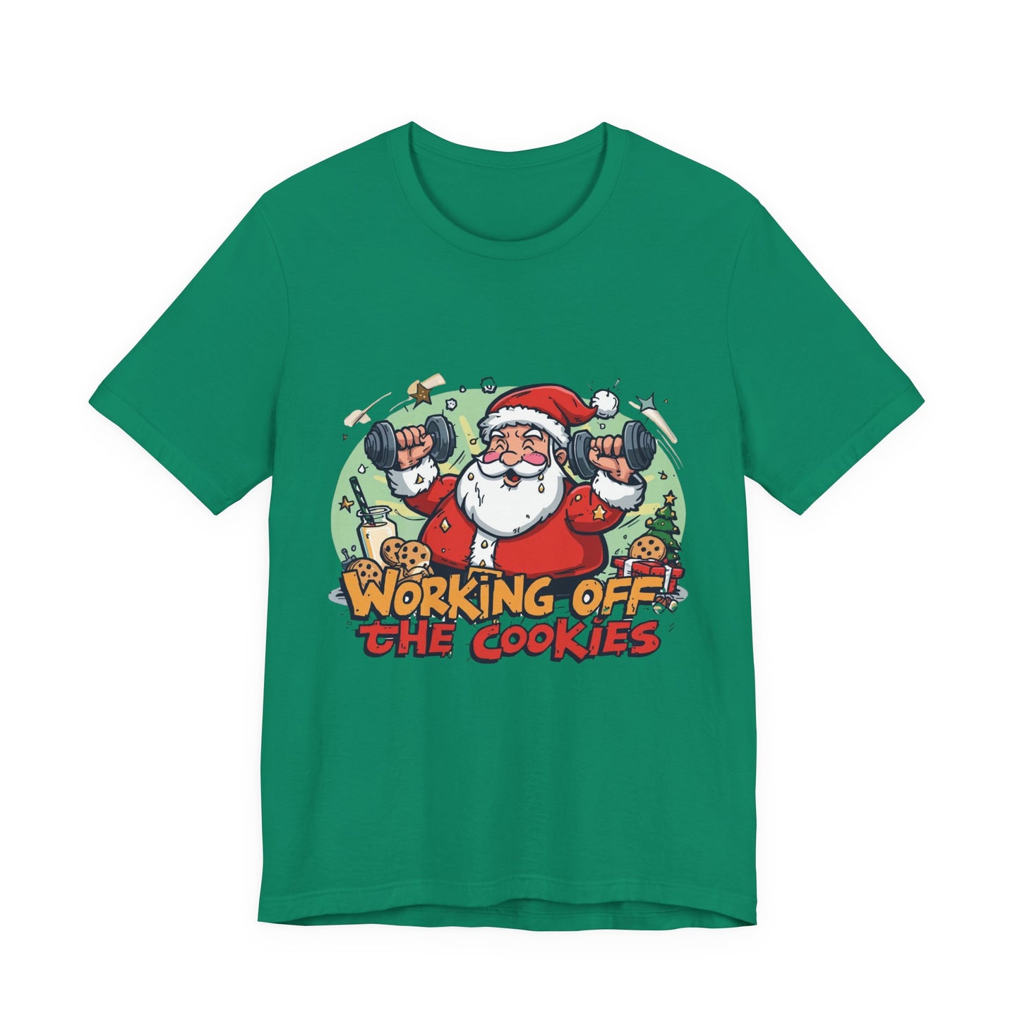 Funny Santa Workout Tee, Holiday Gift for Fitness Lovers, Christmas T-Shirt, Unisex Short Sleeve Shirt, Cookie Lover Gift
