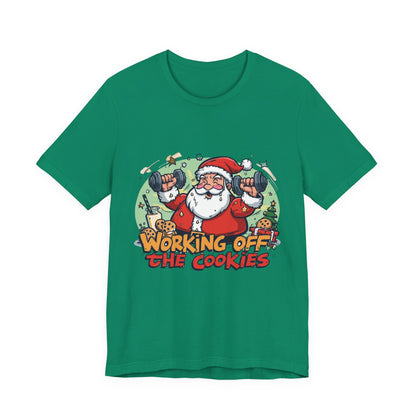 Funny Santa Workout Tee, Holiday Gift for Fitness Lovers, Christmas T-Shirt, Unisex Short Sleeve Shirt, Cookie Lover Gift