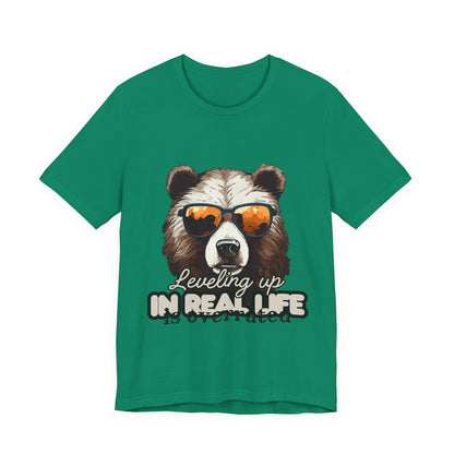 Cool Bear Graphic Tee, Leveling Up in Real Life, Funny T-Shirt for Nature Lovers, Gift for Birthday, Summer Wardrobe, Casual Wear