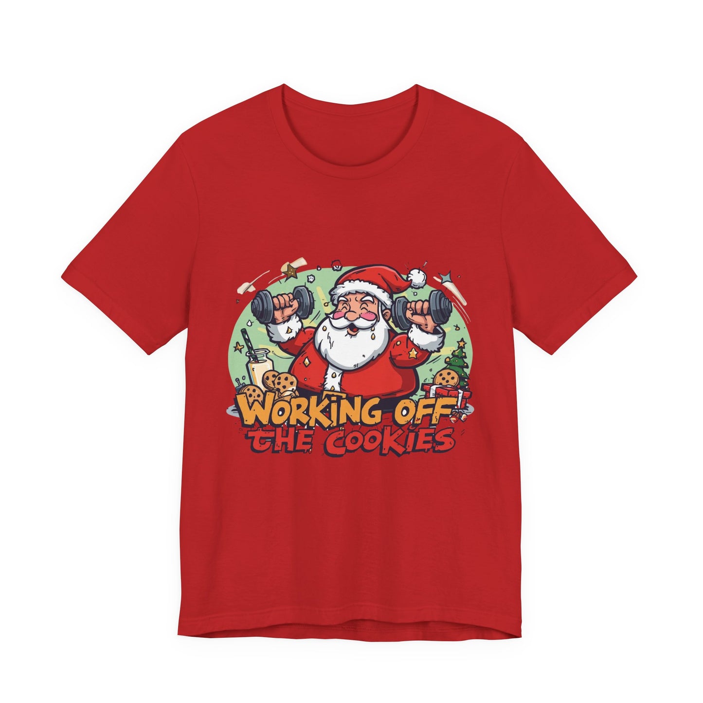 Funny Santa Workout Tee, Holiday Gift for Fitness Lovers, Christmas T-Shirt, Unisex Short Sleeve Shirt, Cookie Lover Gift