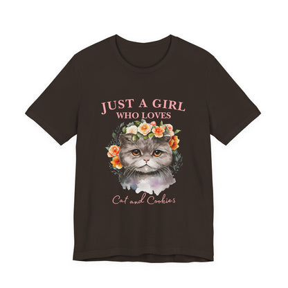 Just a Girl Who Loves Cats and Cookies Tee - Cute Cat Lover Shirt, Gift for Cat Moms, Funny Pet Apparel, Birthday Gift, Relaxed Fit T-Shirt