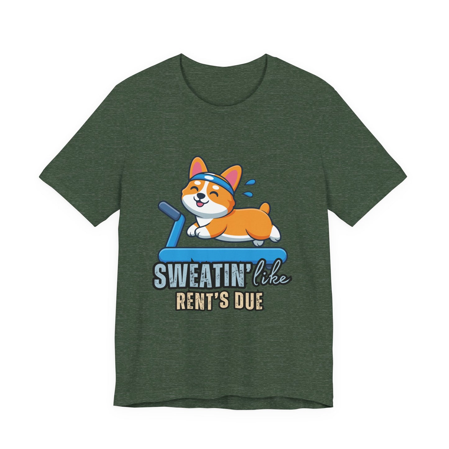 Funny Corgi Workout Tee - 'Sweatin' Like Rent's Due', Gift for Dog Lovers, Pet Enthusiasts, Gym Enthusiasts, Humor T-Shirt, Casual Clothing
