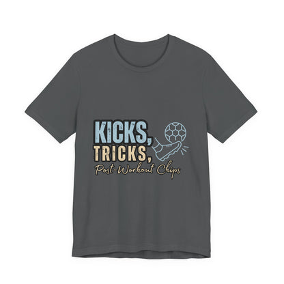 Playful Graphic Tee for Fun Lovers, Kicks Tricks T-Shirt, Unisex Casual Wear, Perfect Gift for Friends, Ideal for Parties, Celebrations