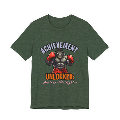 Achievement Unlocked Short Sleeve Tee, Gaming Shirt, Funny Tee, Birthday Gift, Casual Wear, All-Nighter Tee