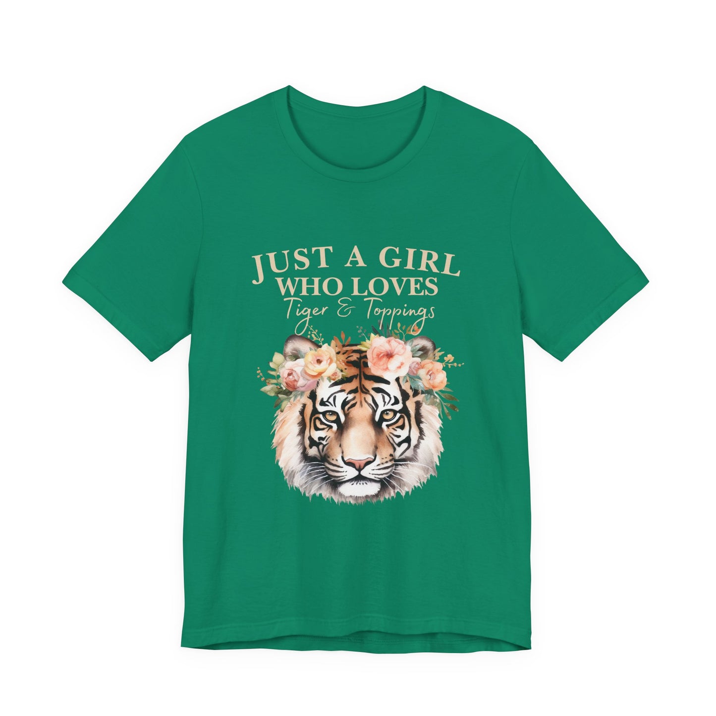 Just a Girl Who Loves Tiger Short Sleeve Tee, Animal Lover Shirt, Floral Graphic Tee, Casual Wear, Birthday Gift, Nature Enthusiast
