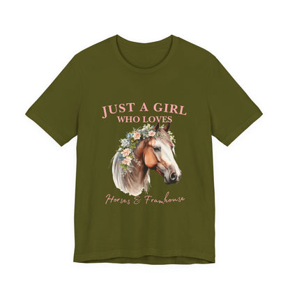 Just a Girl Who Loves Horses Jersey Tee | Equestrian Gift | Horse Lover T-Shirt | Floral Graphic Tee | Birthday Gift