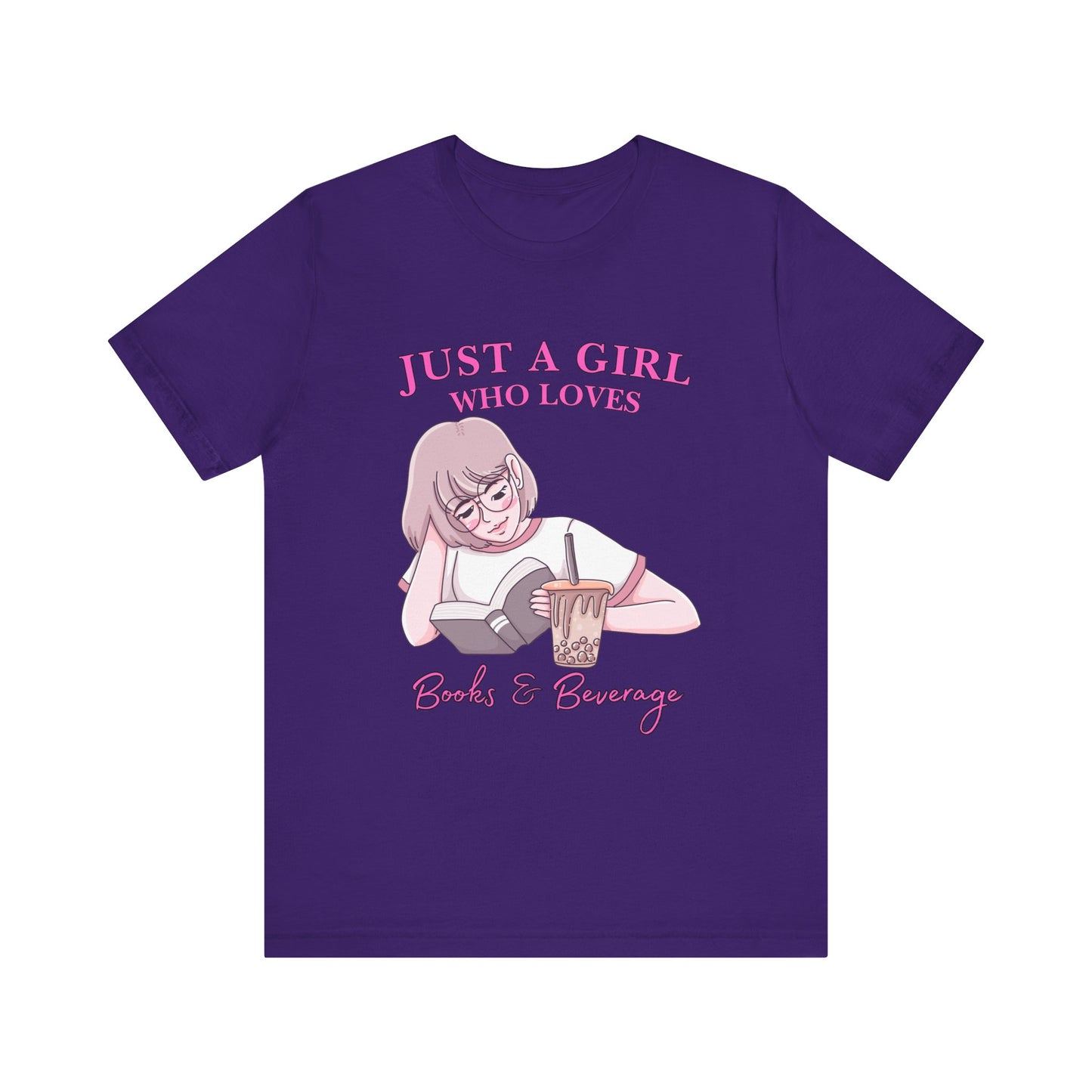Just a Girl Who Loves Books & Beverages Tee | Cozy Reading T-Shirt, Gift for Book Lovers, Cute Bookish Apparel, Literary Fashion