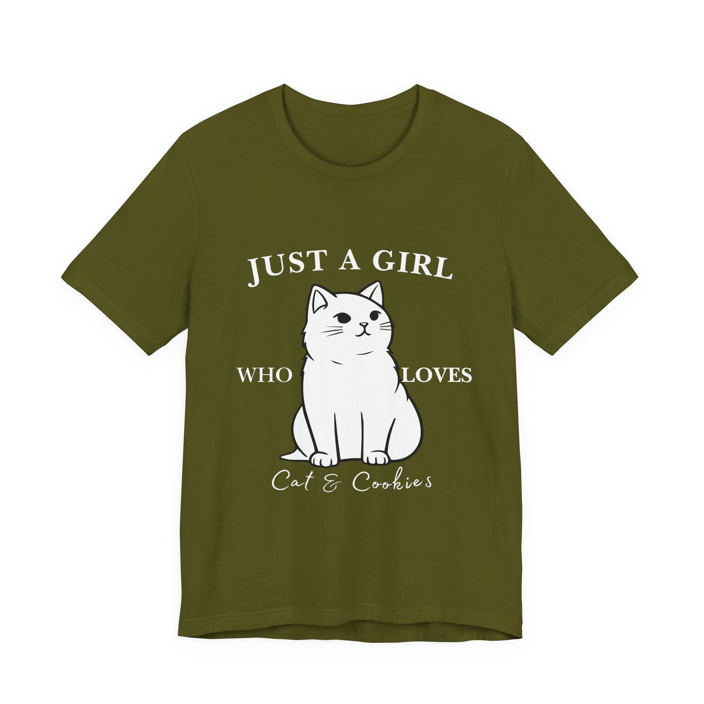 Cat Lover's Tee - 'Just a Girl Who Loves Cats & Cookies', Gift for Cat Mom, Cute Soft T-Shirt, Animal Lover Apparel, Birthday Gift