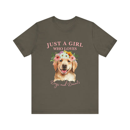 Just a Girl Who Loves Dogs and Donuts Tee - Cute Pet Lover Shirt, Gifts for Dog Moms, Birthday Gift, Casual Wear, Floral Design