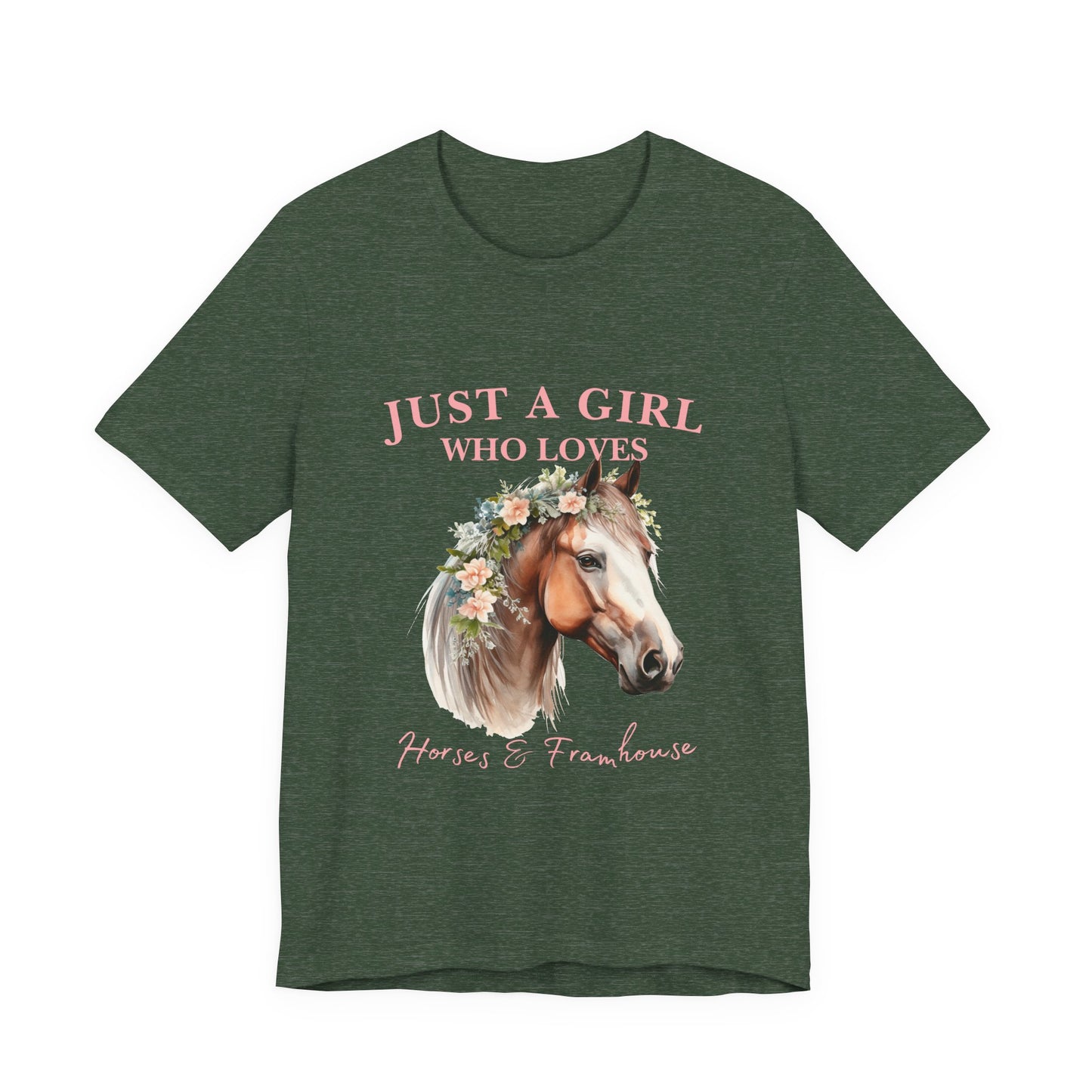 Just a Girl Who Loves Horses Jersey Tee | Equestrian Gift | Horse Lover T-Shirt | Floral Graphic Tee | Birthday Gift