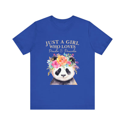 Adorable Panda Lover Tee - Just a Girl Who Loves Pandas & Pancakes, Cute Animal Shirt, Gift for Panda Fans, Casual Wear, Summer Top
