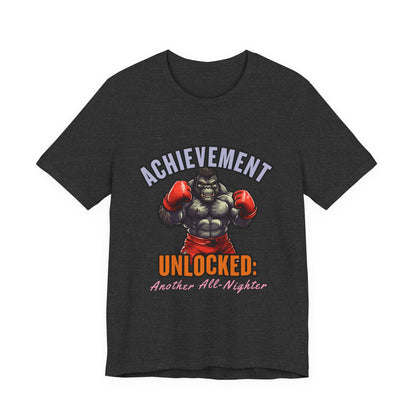 Achievement Unlocked Short Sleeve Tee, Gaming Shirt, Funny Tee, Birthday Gift, Casual Wear, All-Nighter Tee
