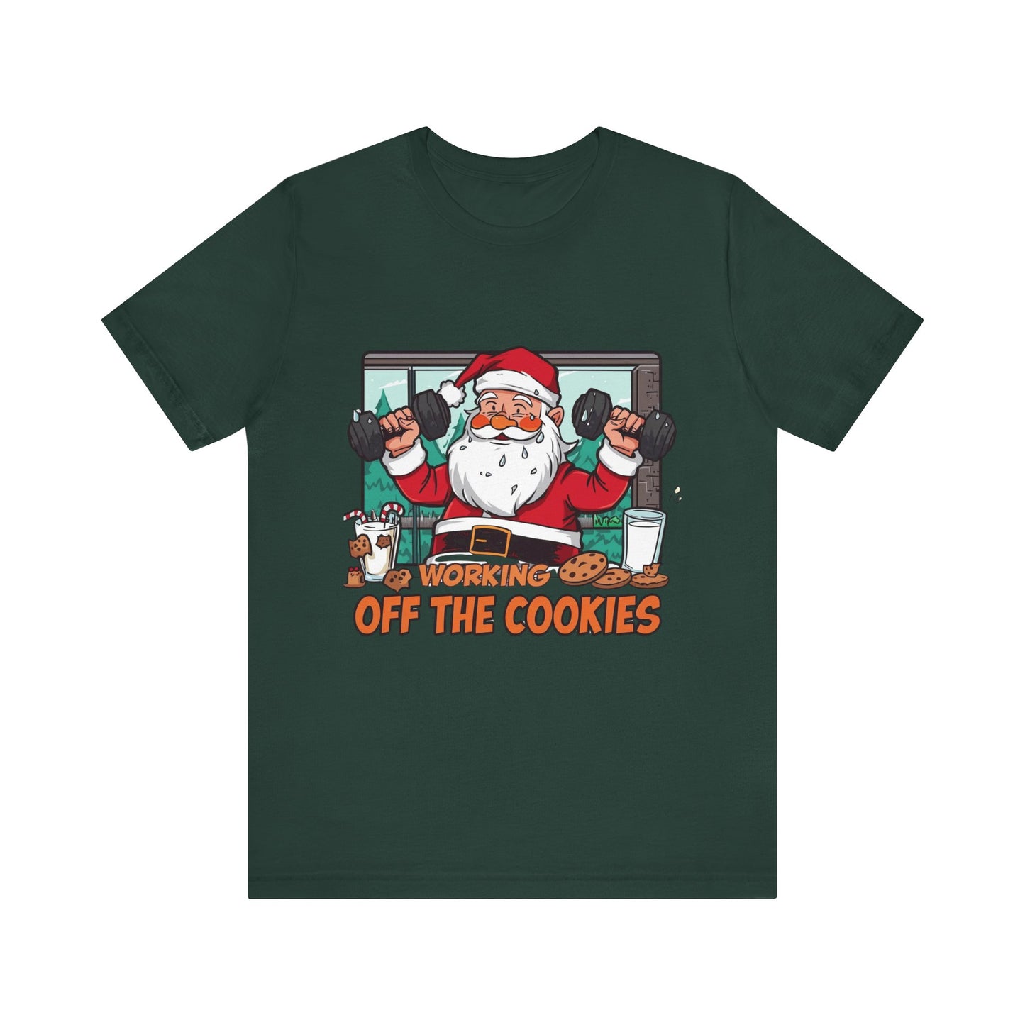 Santa Claus 'Working Off the Cookies' Tee | Christmas Funny T-Shirt |  Cookies Lover Gift | Holiday Apparel