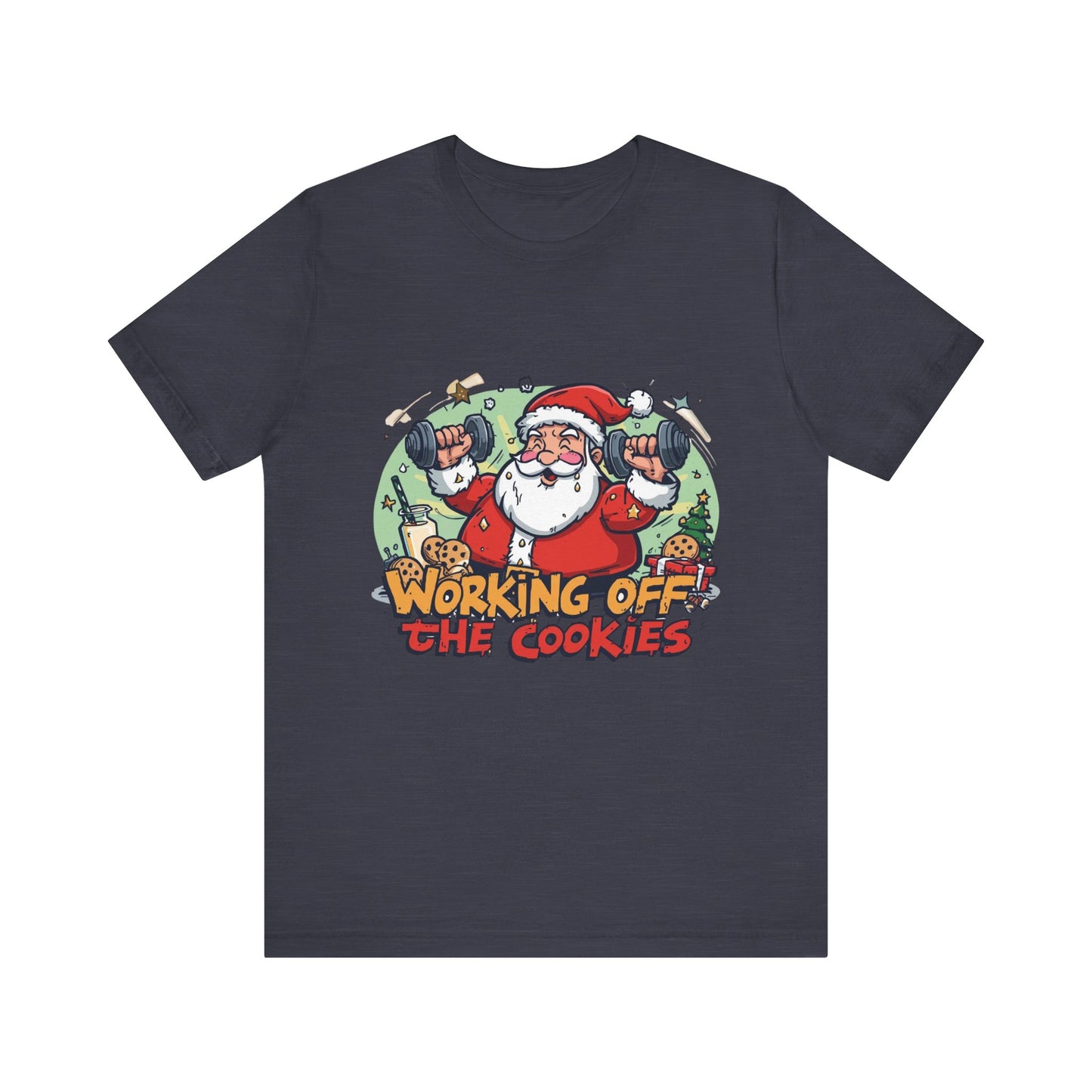 Funny Santa Workout Tee, Holiday Gift for Fitness Lovers, Christmas T-Shirt, Unisex Short Sleeve Shirt, Cookie Lover Gift