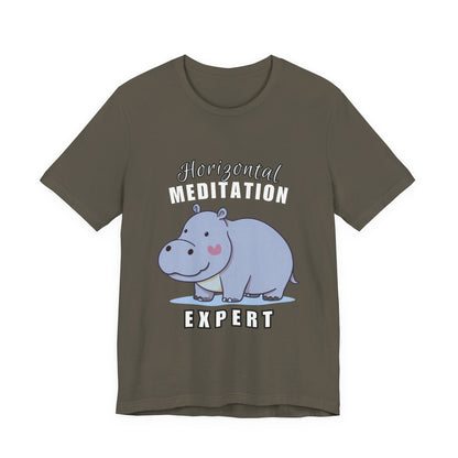 Hippo Horizontal Meditation Expert Tee - Fun Unisex Jersey Shirt for Relaxation, Gift for Yogis, Casual Wear, Mindfulness, Animal Lover