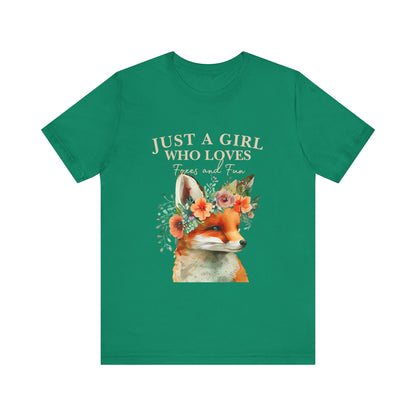 Just a Girl Who Loves Foxes Tee | Cute Animal Lovers Shirt, Gift for Her, Nature Tee, Floral T-Shirt, Birthday Gift
