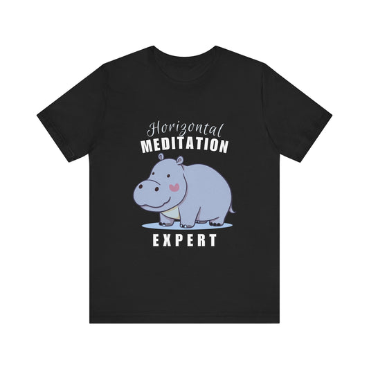 Hippo Horizontal Meditation Expert Tee - Fun Unisex Jersey Shirt for Relaxation, Gift for Yogis, Casual Wear, Mindfulness, Animal Lover