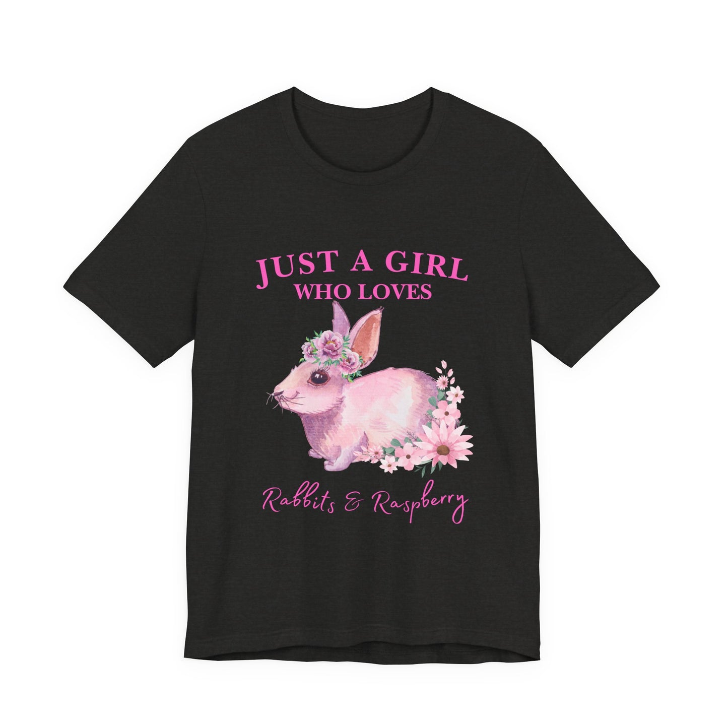 Rabbits & Raspberry Lover Tee, Cute Animal T-Shirt, Girl Who Loves Rabbit T-shirt, Gift for Bunny Lovers, Animal Lover Apparel, Floral Graphic Tee