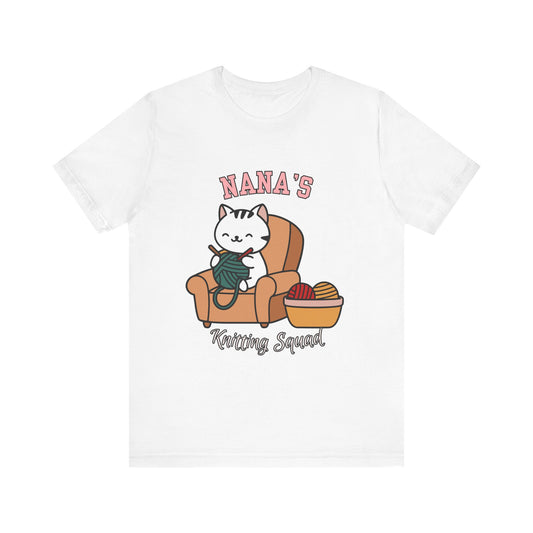 Nana's Knitting Squad Unisex Tee, Cozy Gift, Knitting Lover Shirt, Cat Lover Style, Cute Crafting Apparel, Fun Gift for Grandma
