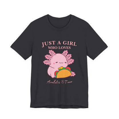 Cute Taco-Loving Axolotl Tee, Fun Graphic T-Shirt, Gift for Taco Lovers, Unisex Apparel, Cartoon Lover's Top