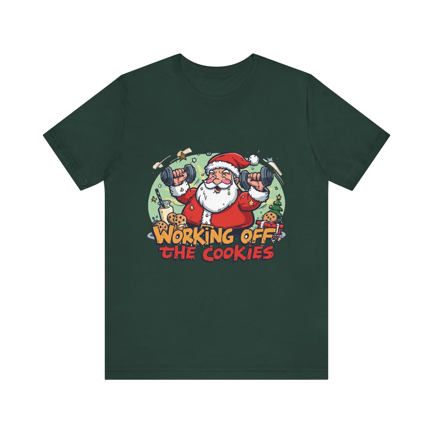 Funny Santa Workout Tee, Holiday Gift for Fitness Lovers, Christmas T-Shirt, Unisex Short Sleeve Shirt, Cookie Lover Gift